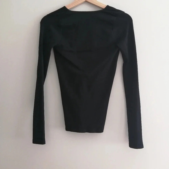 Free People Intimately Free Black Ribbed Lace  Up Neck Long Sleeve Top M/L - Picture 3 of 12